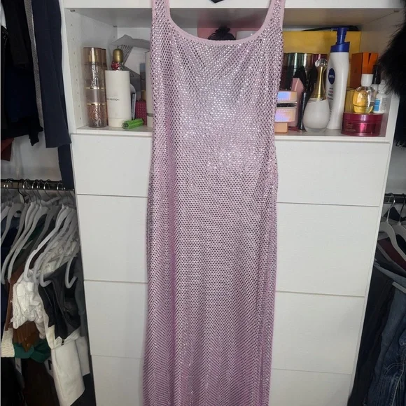 Sequin Mesh Maxi Dress in Pink - Women worn once - Picture 3 of 8